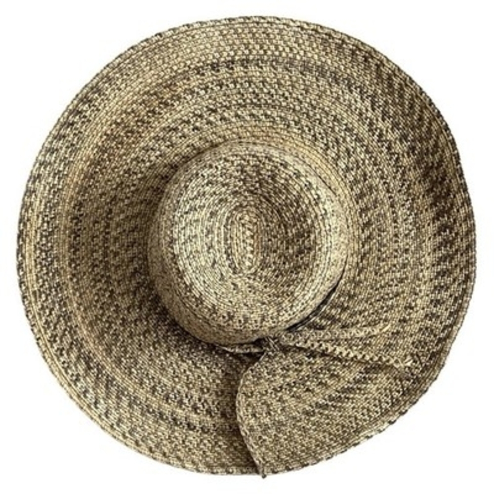 David & Young Wide Brim Floppy Sun Hat Paper Straw Mixed Tweed Natural Gray VG - Picture 4 of 9